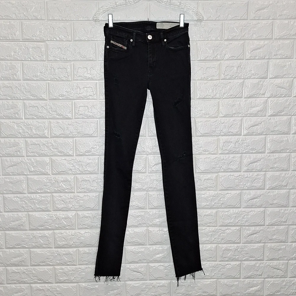 DIESEL Black Skinzee Super Slim Skinny Regular Waist Distressed Jean w/ …